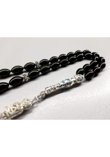 Soma Tesbih Hareli Koyu Yeşil Sıkma Kehribar Tesbih 8 x 12 CM