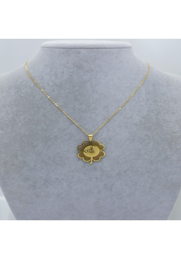 Yeni Sezon 22 Ayar Altın Kaplama Singapur Zincir'li Tuğra'lı Yonca Kadın Kolye Gold