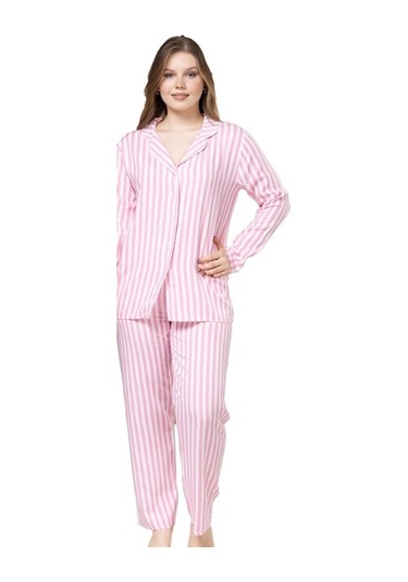 Yaren Collection Pamuklu Kadın Pijama Takımı Uzun Kollu Nefes Ala Pembe
