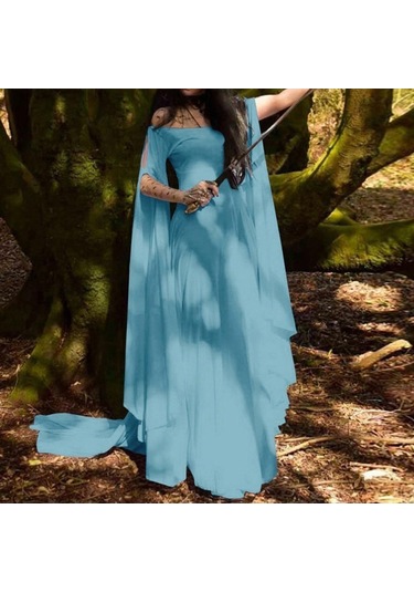 Mavi Kadın Retro Cosplay Vintage Parti Kulübü Elegante Elbise Mavi