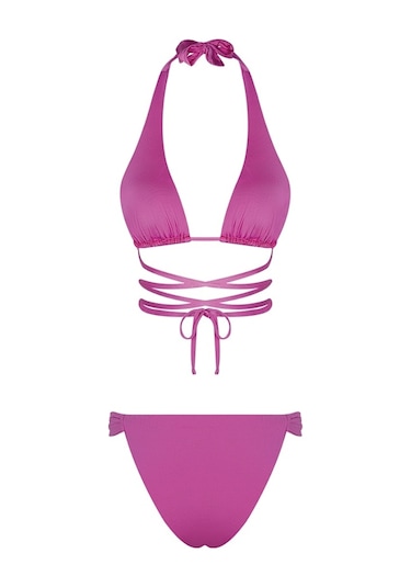 Bonesta Chandra Üçgen Bağlamalı Büzgü Detaylı Pembe Bikini Takımı