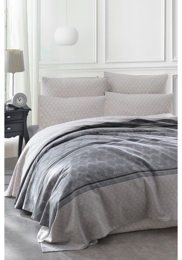 Enlora Home Baskılı Pike Takımı Tek Kişilik Creative Gri