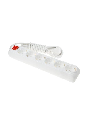 Almera 6'lı Anahtarlı Topraklı Grup Priz 5 Metre Beyaz