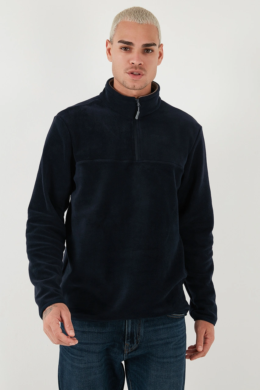 Buratti Regular Fit Anti-Pilling Tüylenme Yapmayan Dik Yaka Şardonlu 2'Li Paket Erkek Polar 5896700S2 Lacivert-Mint