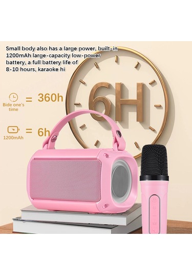 Ranyeek Pembe Ev Ktv Mikrofon Ve Hoparlör Seti, Bluetooth 5.0, Çift Mikrofon, Renkli Işık, 20m Mesafe, 5w Güç