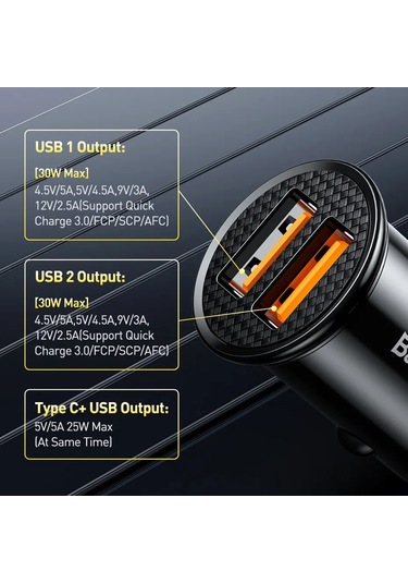 Baseusbaseus 30w Usb Araç Şarj Cihazı Xiaomi İphone Uyumlu 12/13/14 Pro Hızlı Şarj Pd 4.0 3.0 Fcp Scp Chdistribütör Garantili