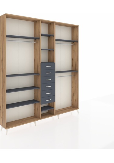 Arges Dolap 10 Raflı 6 Çekmeceli 3 Askılı 220x30x243 Çam-antrasit/antrasit Antrasıt/antrasıt