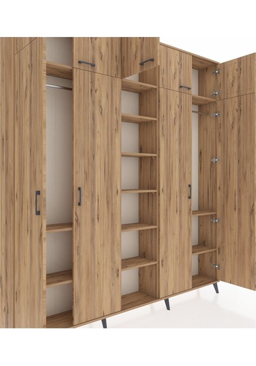 Arges Dolap 12 Raflı 9 Kapaklı 2 Askılı 220x30x243 Çam-çam/çam Atlas Çam/atlas Çam