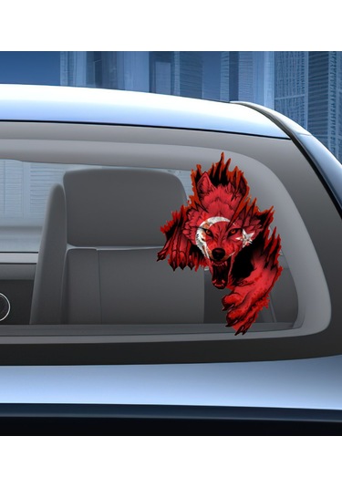 Kurt Gökbörü Ay Yıldızlı Kurt Sticker - Türk Gökbörü Börü Göktük Turan Sticker - 00244 10x7 Cm