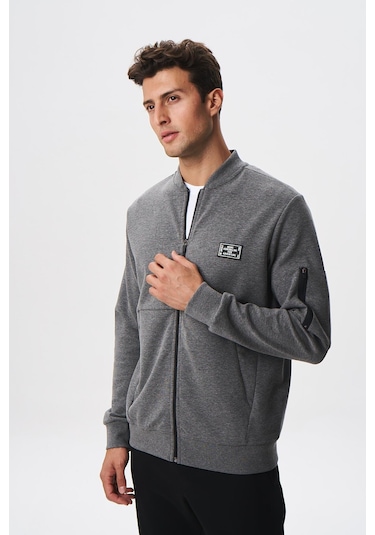 Arma Erkek Slim Fit Scuba Su Geçirmeyen Kumaş Basic Kol Cepli Tam Fermuar Kolej Yaka Sweatshirt K28324988301 Gri-g10 Gri