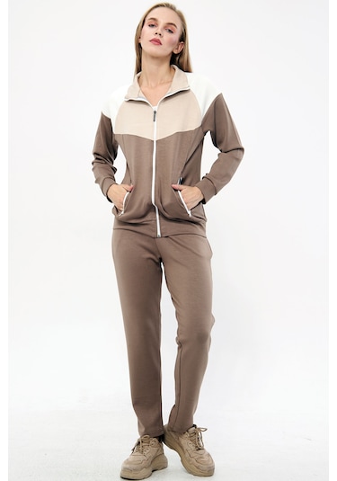 Trendhill Kadın Açık Kahve Modal Scuba Eşofman Takım Edy5543ak Açık Kahverengi