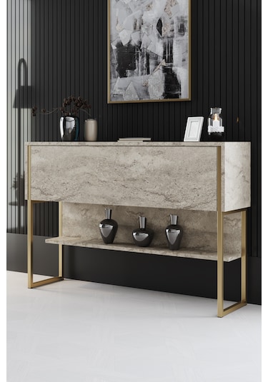 Luxe Gold Demir Ayaklı Traverten Dresuar Traverten - Gold
