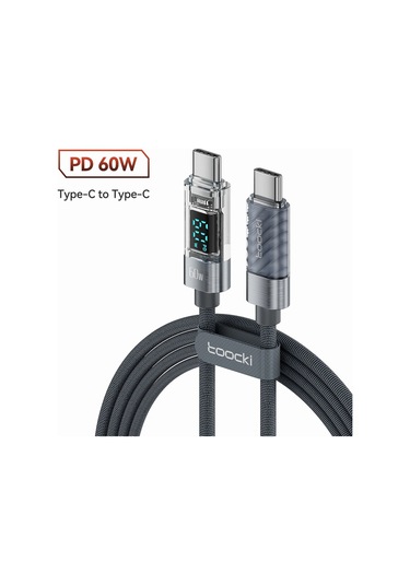 Toocki Toocki 100w Usb C Kablo - Tablet Ve Dizüstü Bilgisayar İçin Pd60w Hızlı Şarj, Dijital Ekranlı Tip C Usb Veri Kablosukoyu Gri1m