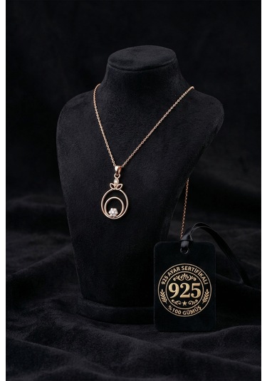 925 Ayar Zirkon Taşlı Rose Çiçekli Halka Gümüş Kolye Rzn10065