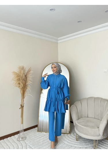 Ptkm002 Büzgülü Fırfırlı Takım Mavi