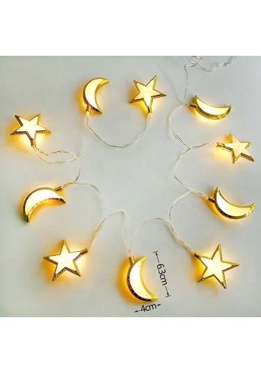 Soulader Usb İle Çalışan 1.65 Metre 10 Işıklı Sıcak Beyaz Led Yıldız Ve Ay Aydınlatma Dekor Işık Demeti Çok Renkli