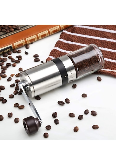 Manuel Kahve Öğütücü - Seramik Çapaklı El Kahve Değirmeni 6 Ayarlanabilir Ayar - Taşınabilir El Krankı Düz Manuel Kahve Değirmeni