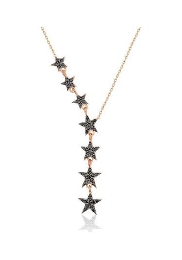 Gümüş Siyah Kayan Yıldızlar Kadın Kolye Rose