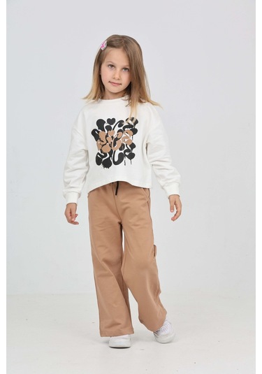 Toontoy Kız Çocuk Nice Baskılı Eşofman Takım Ekru