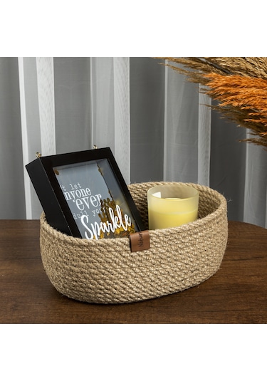 Naturalove Dekoratif Oval Jüt Sepet / Orta Boy