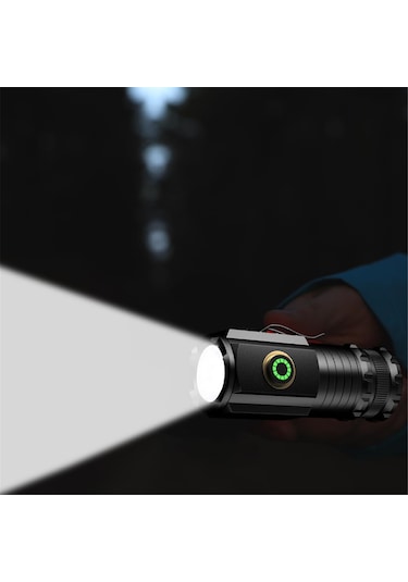 Vkemall 1600lm 5 Modlu Çok Fonksiyonlu Mini El Feneri, Şapka Işığı, Ipx5 Su Geçirmez, Usb Şarjlı, Aluminyum Alyazı, 200+ Metre Işık Mesafesi Siyah