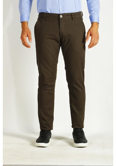 Erkek Camel Slim Fit Armürlü Chino Pantolon Ncs Jeans 2194-haki Haki