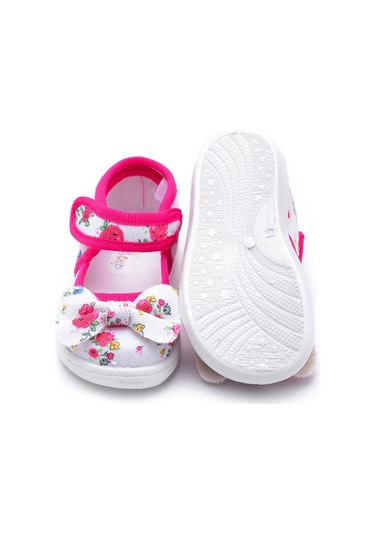 Fuşya Fiyonklu Keten Çocuk Ayakkabısı-f-472 Fuşya