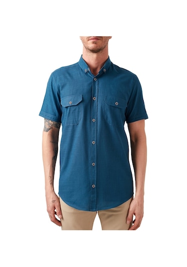 Buratti Düğmeli Yaka Pamuklu Slim Fit Cepli Erkek Gömlek Cf21S111153 Indigo