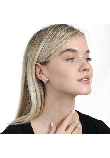 Tesbihane Göz Tasarım Rose Renk 925 Ayar Gümüş Kadın Küpe