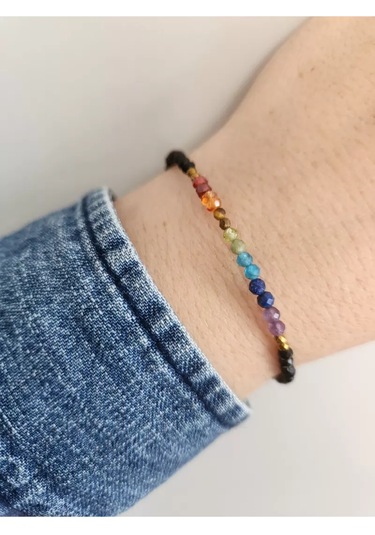 Doğaltaş Minimal Kesim Spinel Taşı Çakra Bileklik 3 Mm Çok Renkli