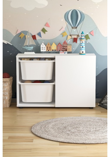 Bofigo Sepetli Dolap Çok Amaçlı Dolap Oyuncak Dolabı Sıla Beyaz
