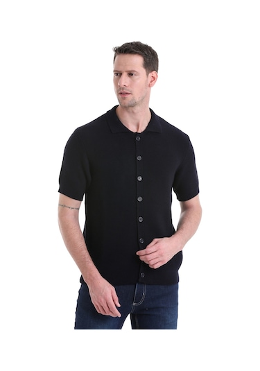 Hatemoğlu Regular Fit Düz Düğmeli Kısa Kollu Triko Hırka 34162024c001 005 - Lacivert