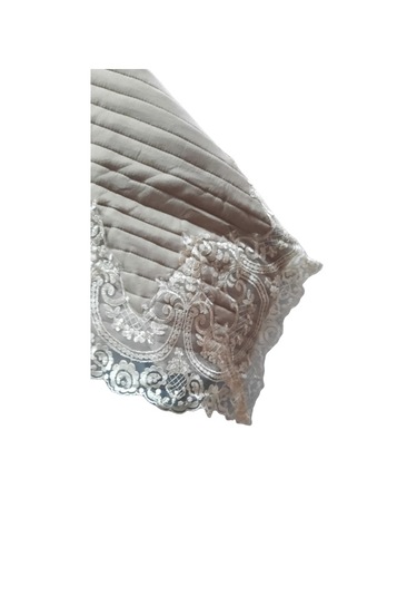 Yatak Örtüsü Zümrüt Çift Kişilik Dantelli Krem %80 Pamuk El Yapım Açık Kahverengi