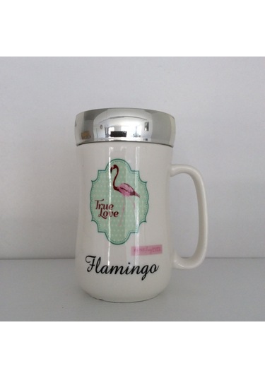 Flamingo Temalı Kapaklı Bardak Çok Renkli