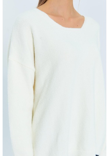 6901 Kadın Yumuşak Dokulu Basic Kazak Beyaz Beyaz