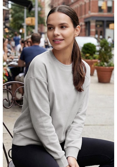 Basic Oversıze O Yaka 3lü Paket Siyah-koyu Gri- Taş Kadın Sweatshirt - 97053 Siyah-koyu Gri-taş