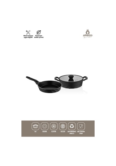 Kuvars 3 Parça Döküm Titanyum Kaplama Basık Tencere Tava Seti