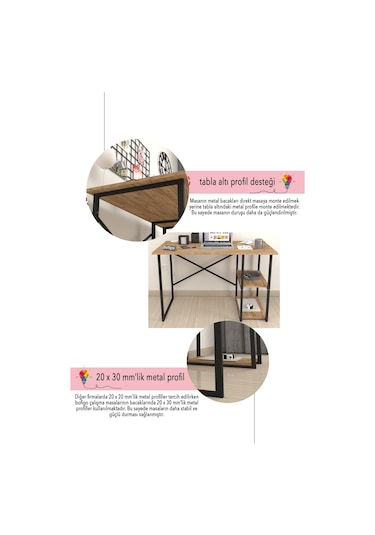 2 Raflı Çalışma Masası Bilgisayar Masası Ofis Ders Masası + 5 Raf