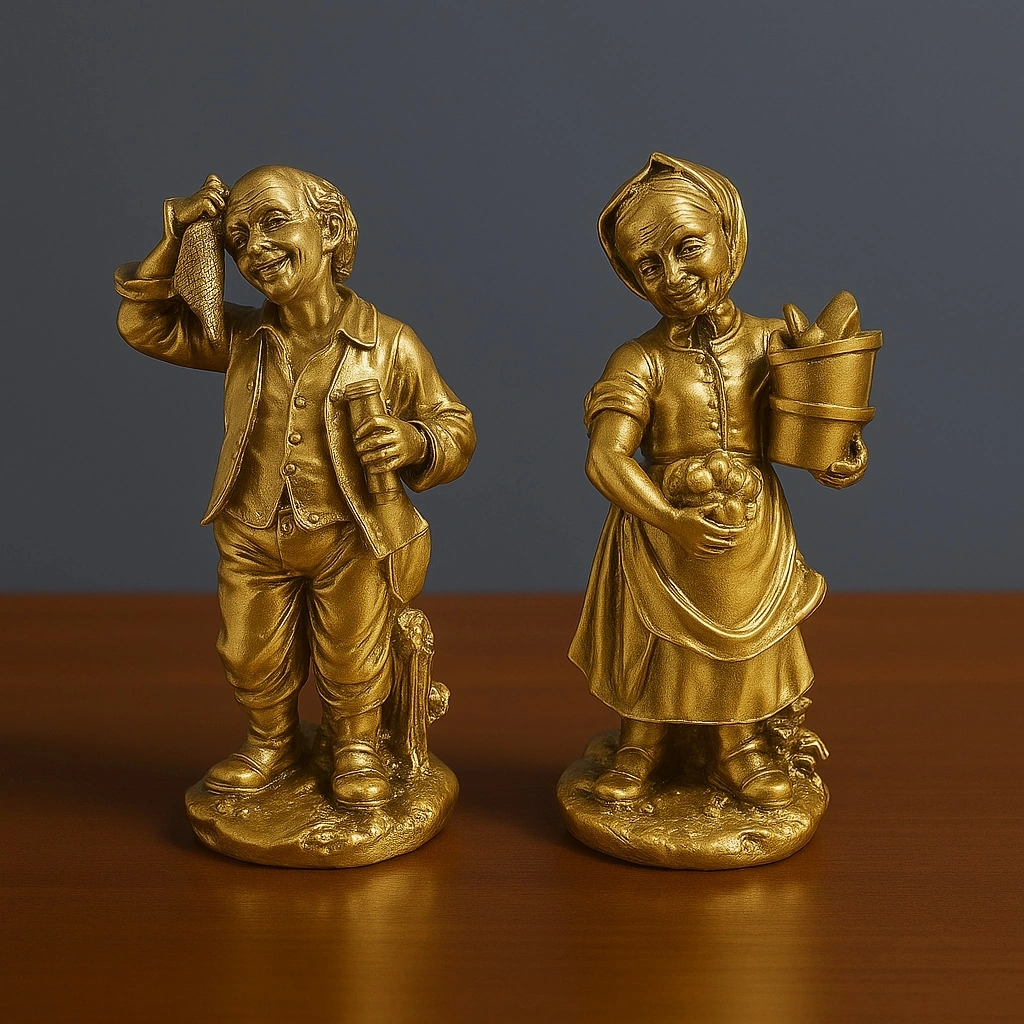 Köylü Amca Ve Teyze Gümüş Ve Gold Dekoratif Biblolar 20x10