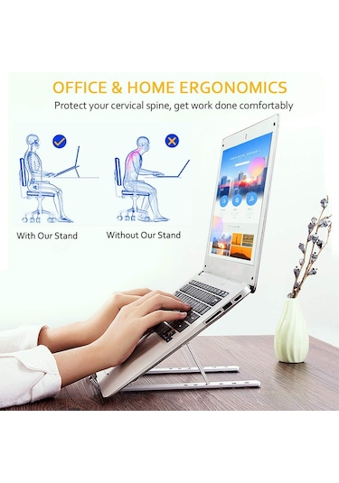 Padalink Alüminyum Dizüstü Bilgisayar Tutucu, 6 Seviye Yükseklik Ayarı, Isı Dağıtımı, Taşınabilir, Siyah