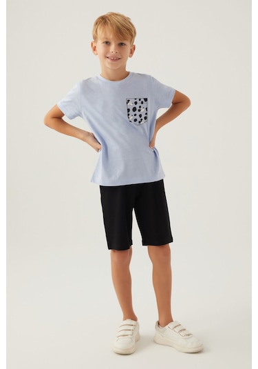 Mickey Mouse Stıl Mavi Erkek Çocuk Bermuda Takım 5274-42764 Mavi