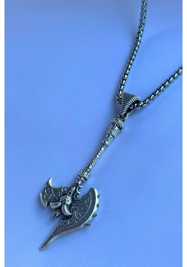 Balta El İşçiliği Paslanmaz Çelik Zincir Erkek Kolye Gümüş