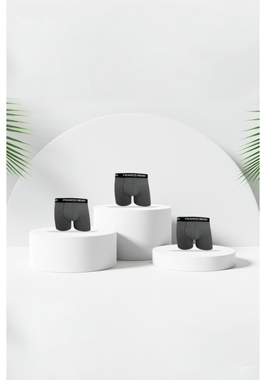 Franco Renzo Erkek 3 Lü Premium Kutu Likralı Boxer Gri