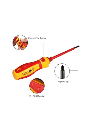 13 Parça 1000v Değiştirilebilir İzoleli Tornavida Seti, Mıknatıslı Düz, Phillips, Pozidriv, Torx Uçları Elektrikçi Onarım Araçları Kiti Diğer