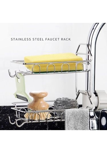 Dancemonkey 2 Adet Paslanmaz Çelik Bez Sünger Saklama Drenaj Rafı - Pratik Depolama Gümüş