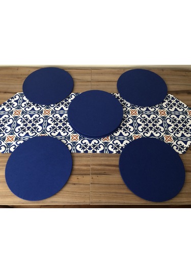 Mavi Çini Desenli Runner & Supla Çok Renkli