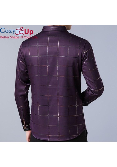 Rahat Up Erkekler Ekose Kavisli Hem Gömlek Casual İş Düğmesi Gömlek Uzun Kollu Damalı Erkek Gömlek Mor
