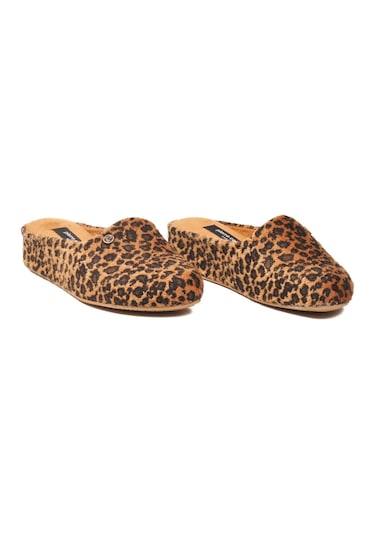 Pierre Cardin Taba Leopar Hafif Tekstil Süet Önü Kapalı Kadın Ev Terliği Pc-55371 Z Taba