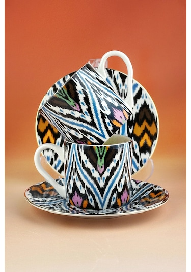 Ethnica Altın Yaldızlı İki Kişilik Kahve Fincan Takımı Siyah - Altın