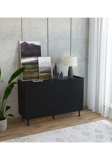 Demir Ayaklı %100 Mdf Şık Ve Çok Amaçlı 3 Kapaklı Siyah Konsol